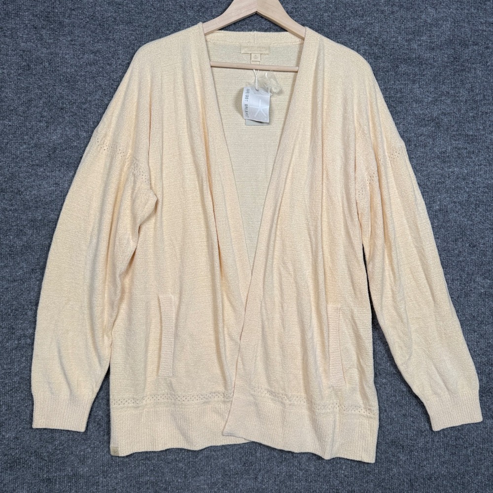 New Barefoot Dreams Sz XL Cardigan Cream CozyChic Ultra Lite Knit Placed Stitch